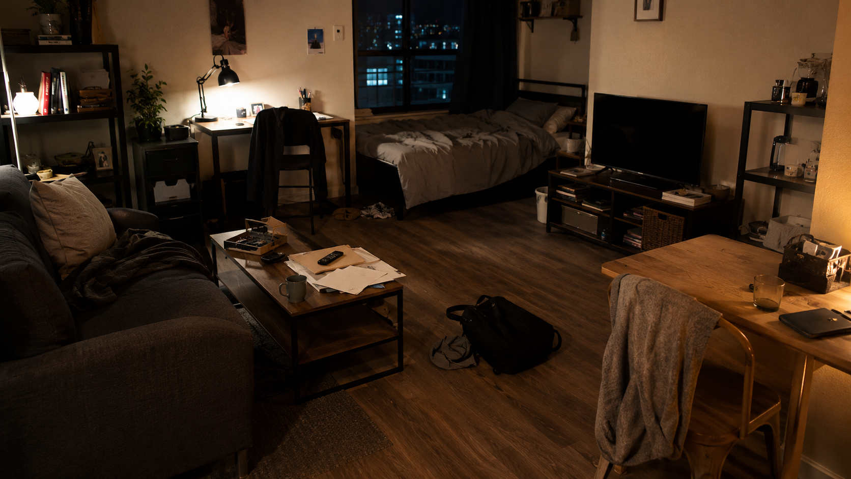 床やテーブルに物が出たままの部屋、疲れて帰ると気が重くなる夜の眺め