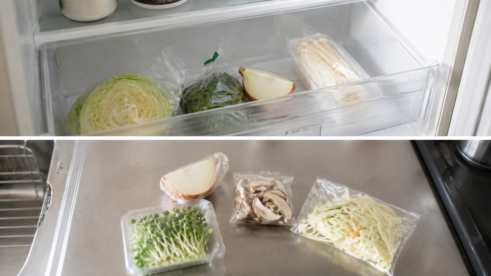 冷蔵庫から使う分の食材を取り出した様子