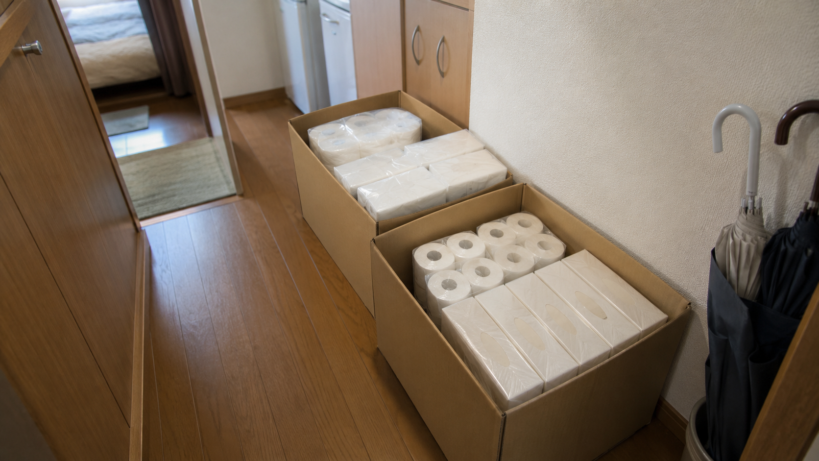 ふるさと納税で届いた日用品の段ボール箱