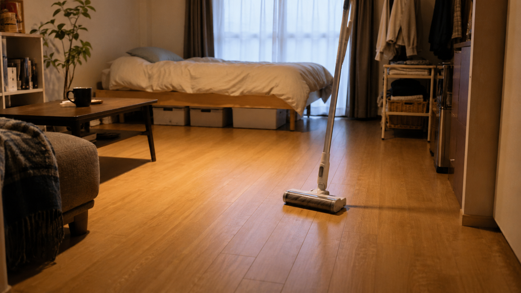 床が空いていてすぐ掃除機がかけられる部屋