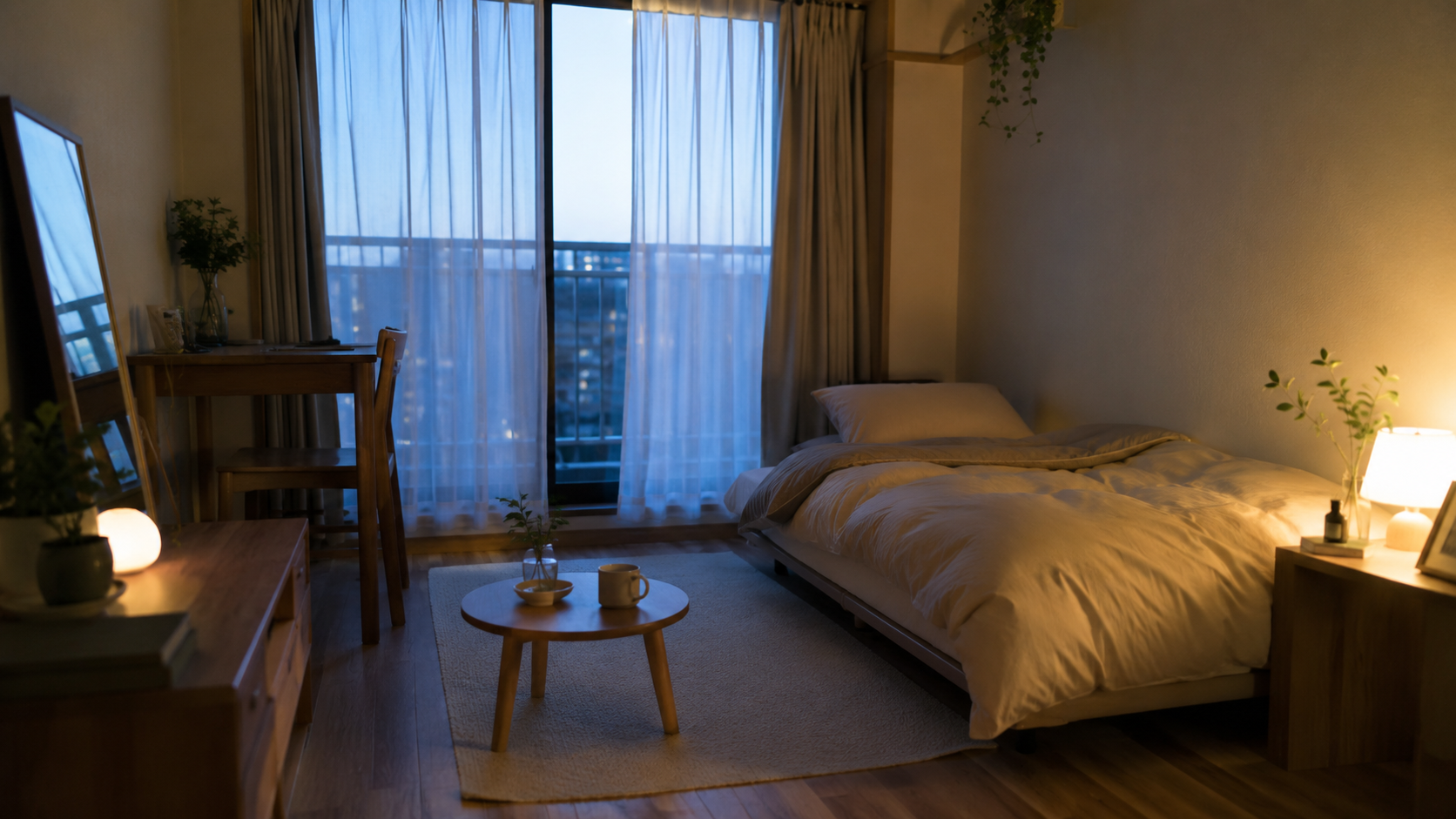 休んだ日の夕方、少し落ち着いた部屋