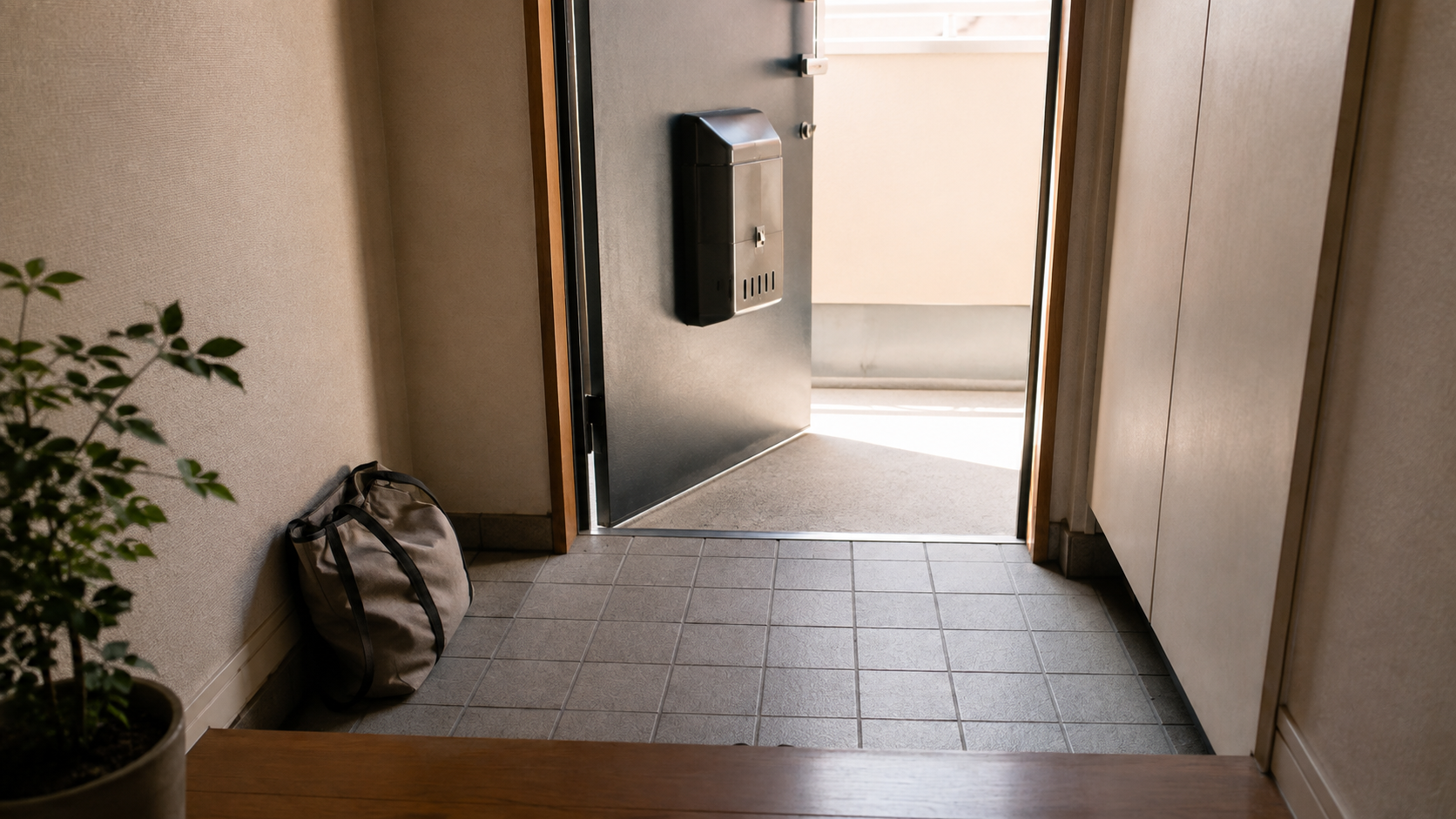 朝の玄関ドアを開けた瞬間の明るい光
