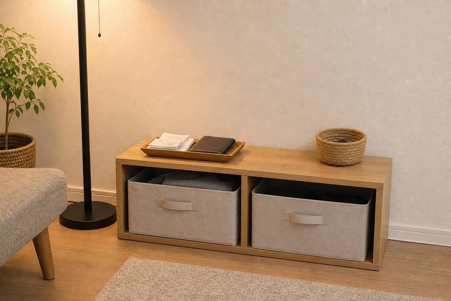 疲れて帰っても戻しやすいシンプルな収納ボックス